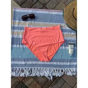 NWT, Women, Aerie, High Waisted Scalloped Edge Bikini Bottom, Orange, Sz XL